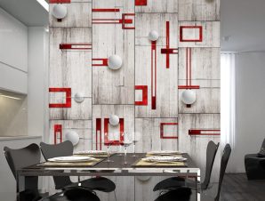Φωτοταπετσαρία – Concrete, red frames and white knobs 50×1000