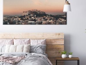 Ηλιοβασίλεμα με θέα την Ακρόπολη , Αθήνα, Ελλάδα, Πίνακες σε καμβά, 100 x 40 εκ.
