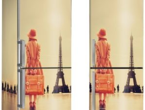 Γυναίκα ταξιδεύει στο Παρίσι, Vintage, Αυτοκόλλητα ψυγείου, 50 x 85 εκ.