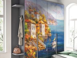 Ελαιογραφία, Θέα στο Λιμάνι, Ελλάδα, Αυτοκόλλητα ντουλάπας, 100 x 100 εκ.