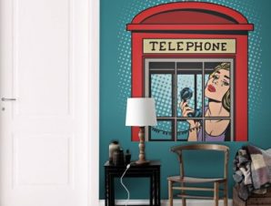 Kορίτσι σε τηλεφωνικό θάλαμο, Κόμικς, Ταπετσαρίες Τοίχου, 100 x 100 εκ.